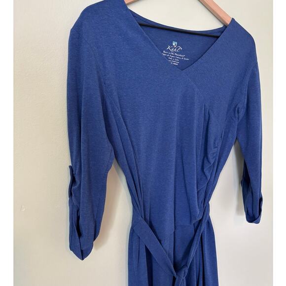 Kuhl Wildfibre Ruched Tie V-Neck Blue Dress - Picture 2 of 10